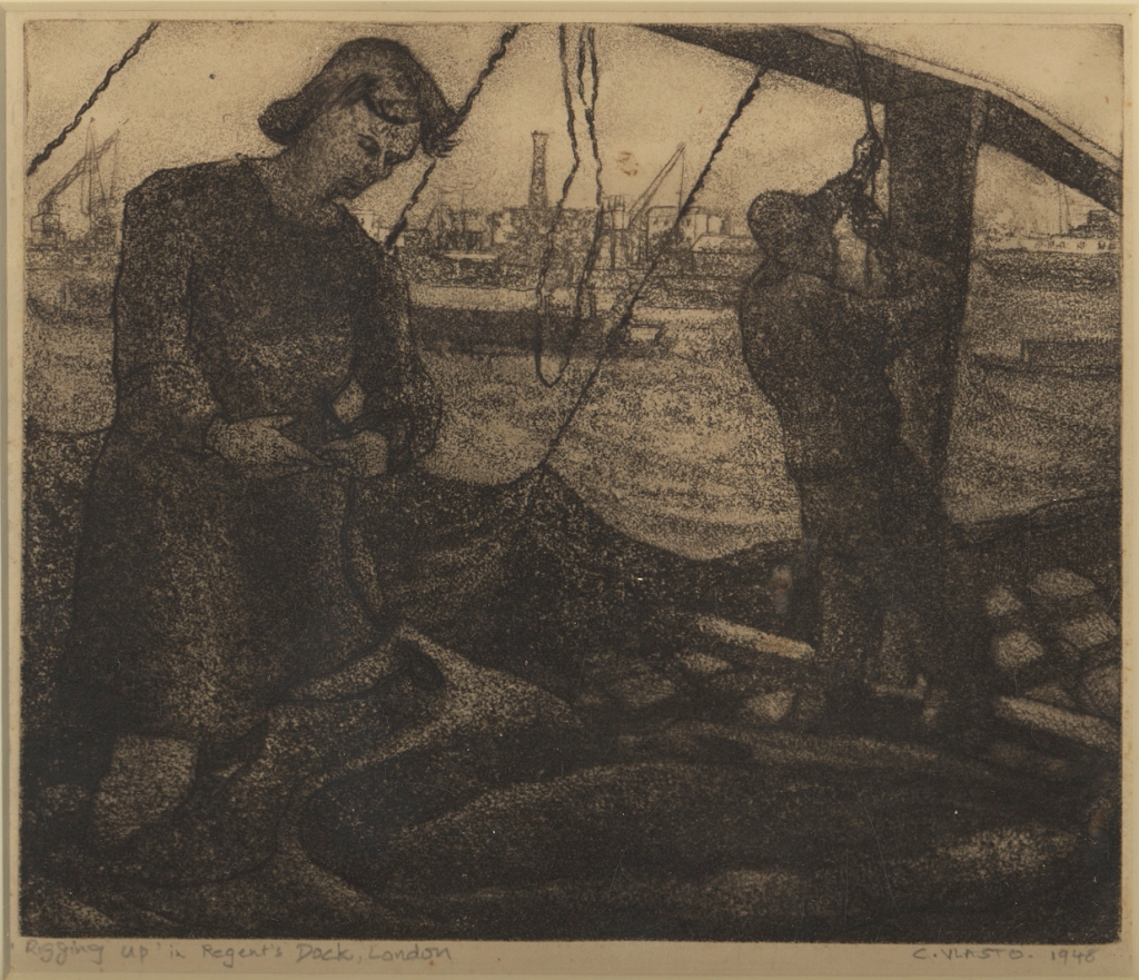 19480000 RIGGING UP IN REGENT'S DOCK LONDON Aquatint on soft ground etching Christian C. Vlasto (m. Abbas).jpg